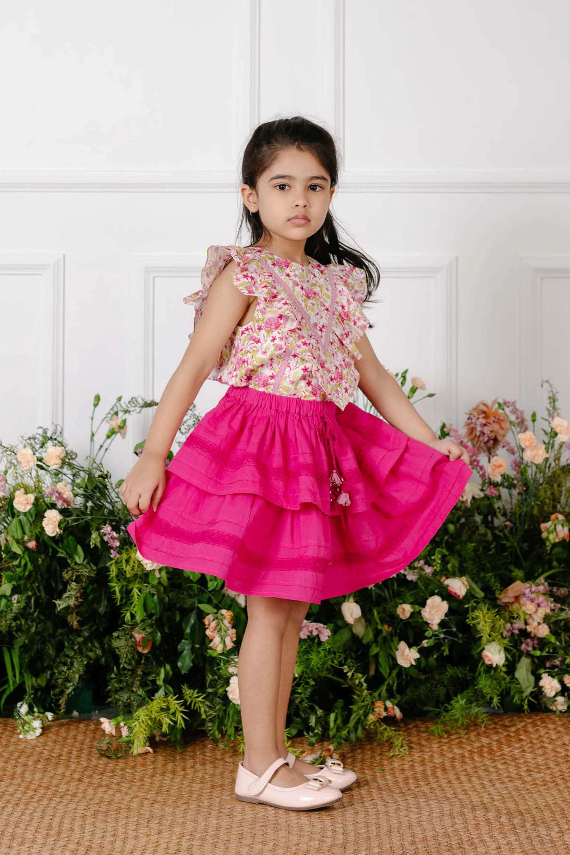 Set of Esme Girls Top and Camila Skirt - Pink/Fuchsia