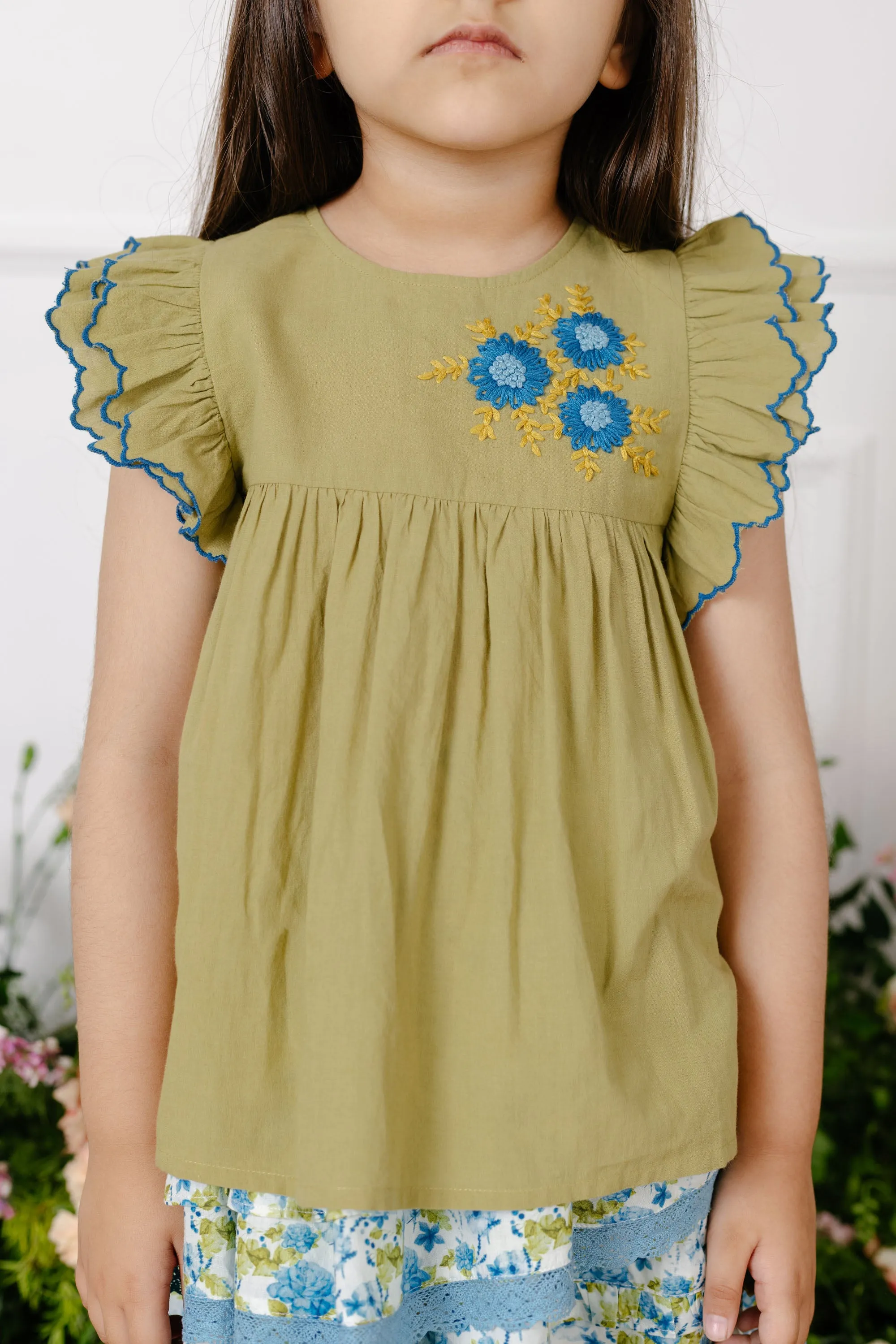 Set of Fiorella Girls Top and Giada Skirt - Green/Blue