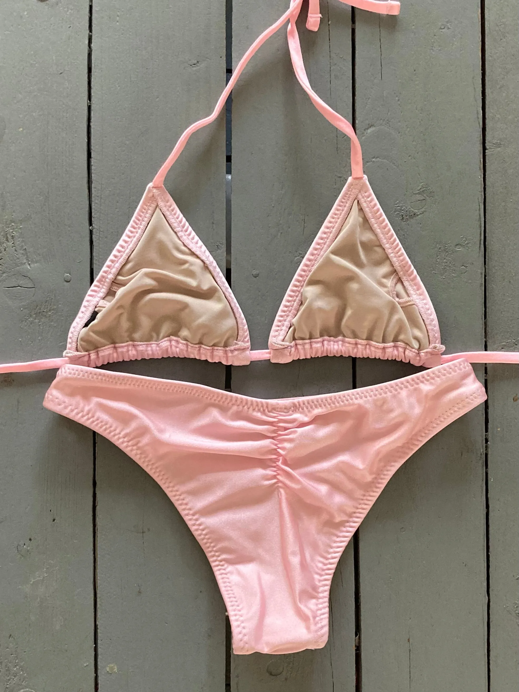 Shiny Baby Pink Adjustable Triangle Bikini Top