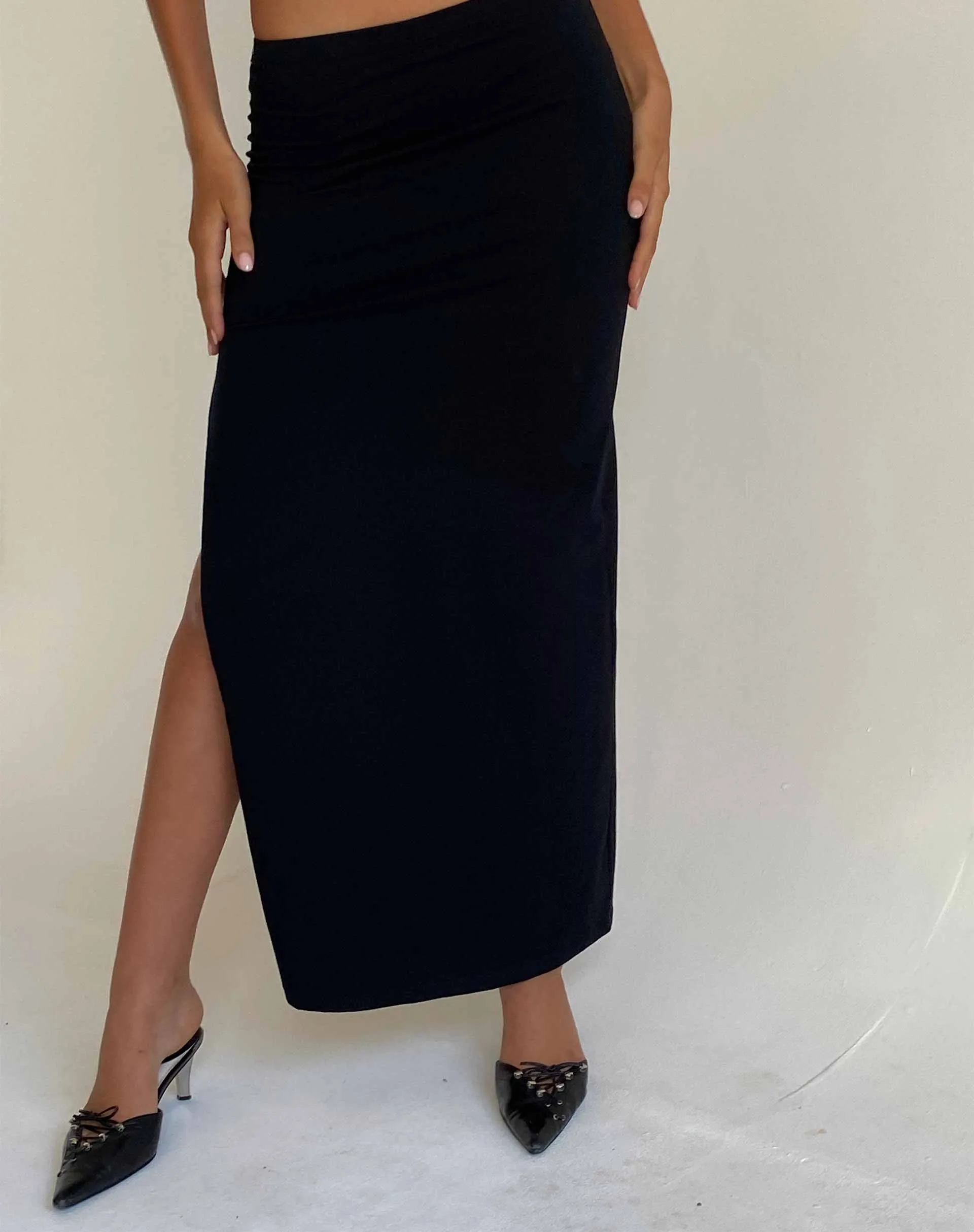 Stusie Split Hem Maxi Skirt in Black