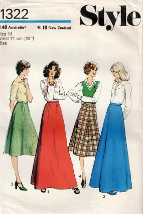 Style 1322 Womens Classic A Line & Maxi Skirts 1970s Vintage Sewing Pattern Size 14 Waist 28 Inches