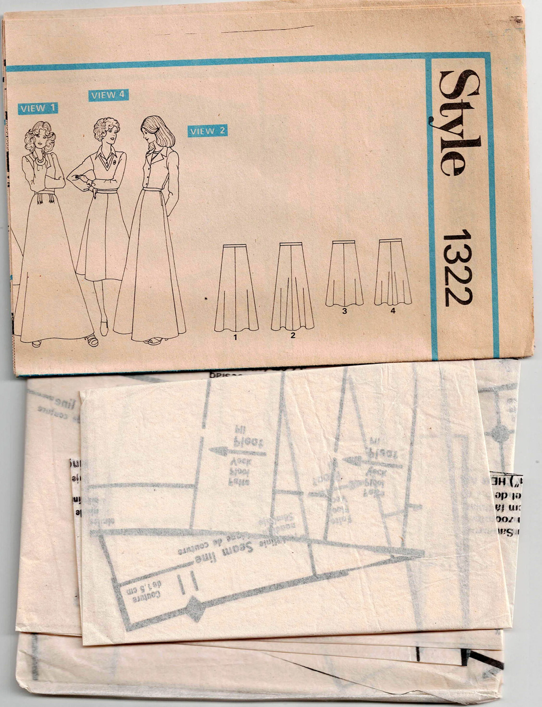 Style 1322 Womens Classic A Line & Maxi Skirts 1970s Vintage Sewing Pattern Size 14 Waist 28 Inches