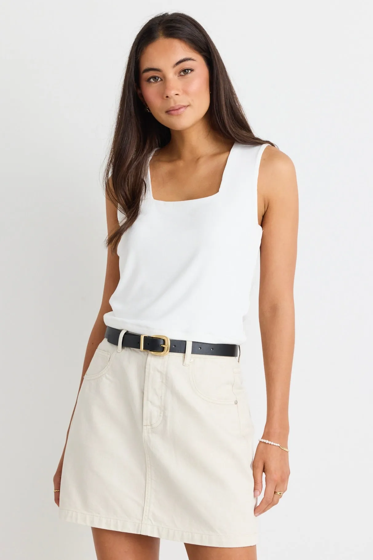 Sunny Soft Ivory Mini Denim Skirt