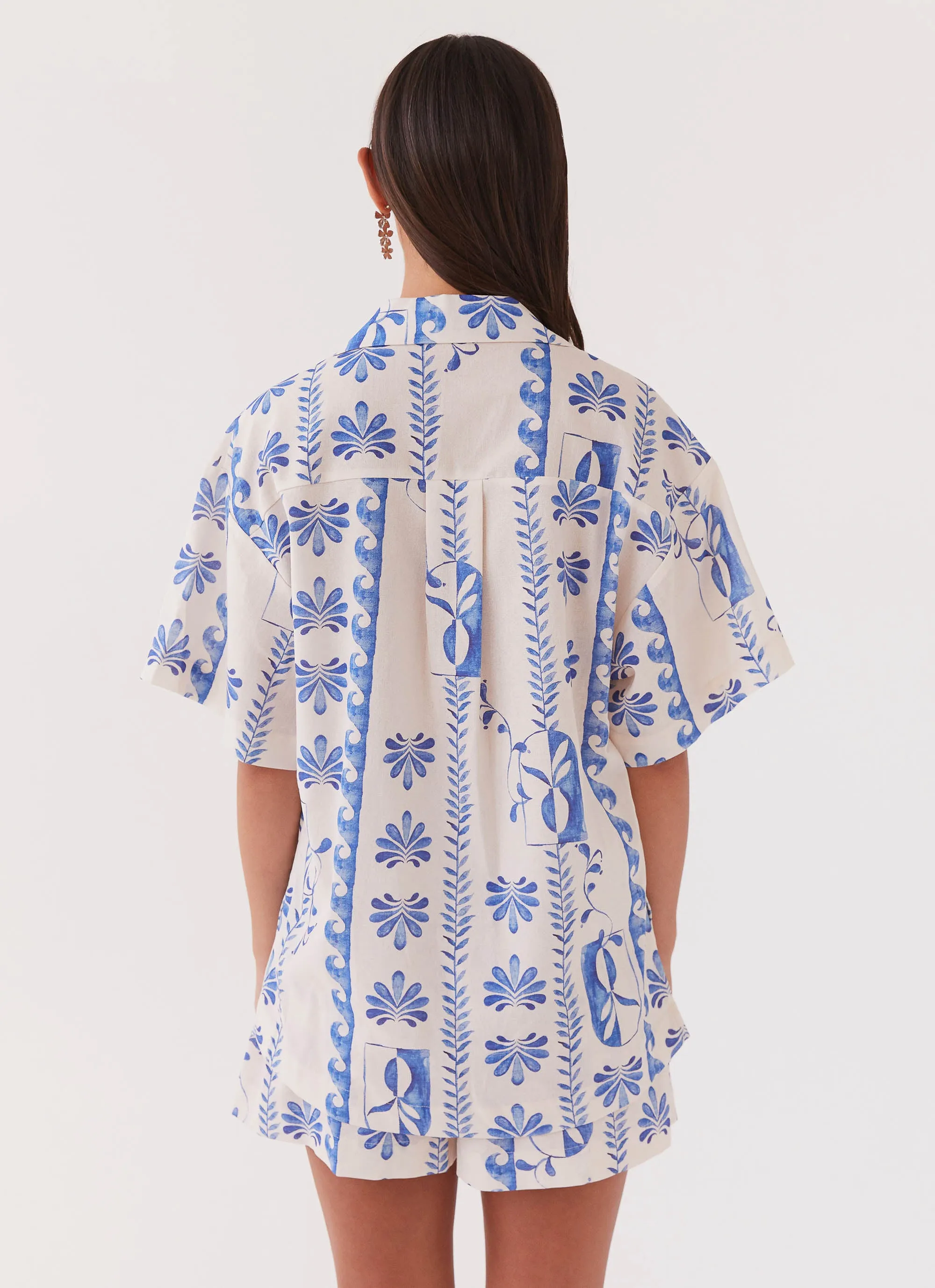 Sweet Relief Linen Oversized Shirt - Floral Wave