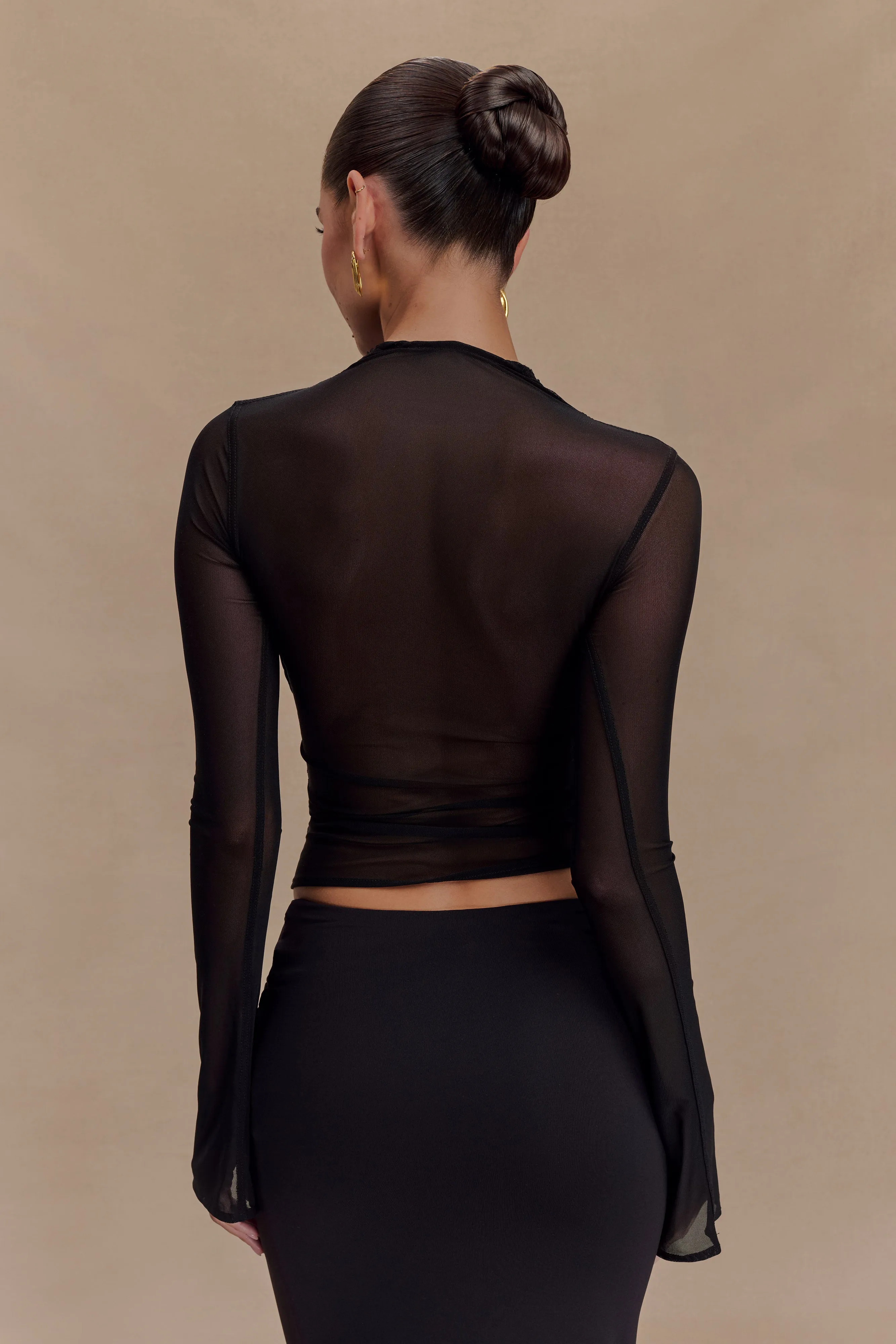 Tania Slinky And Mesh Long Sleeve Top - Black