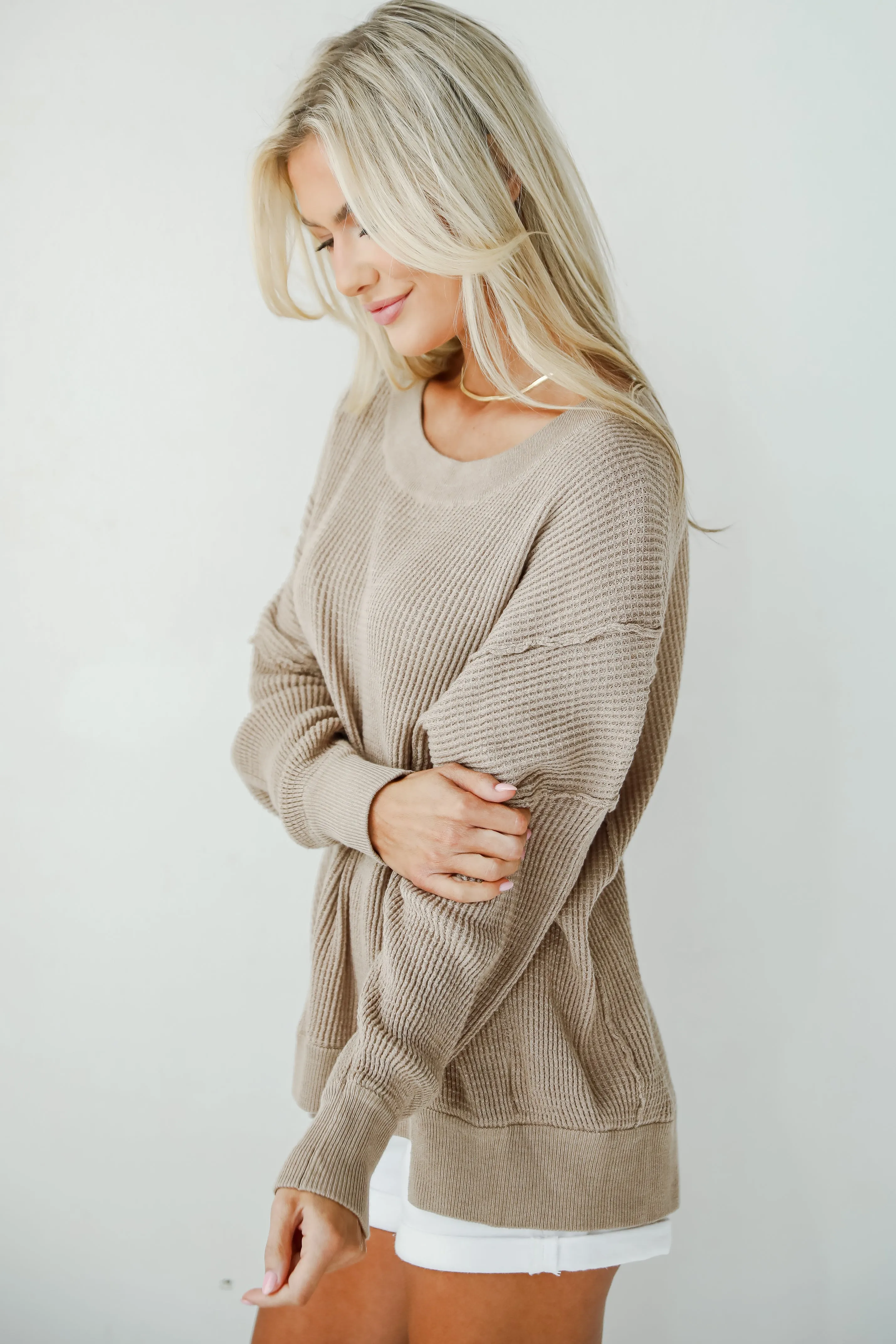 Top Notch Comfort Taupe Waffle Knit Top