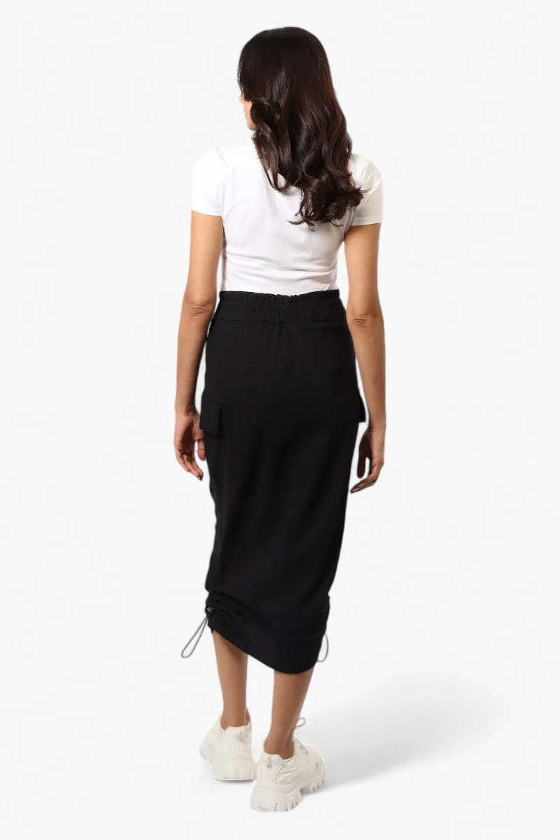 Urbanology Solid Cargo Pocket Midi Skirt - Black