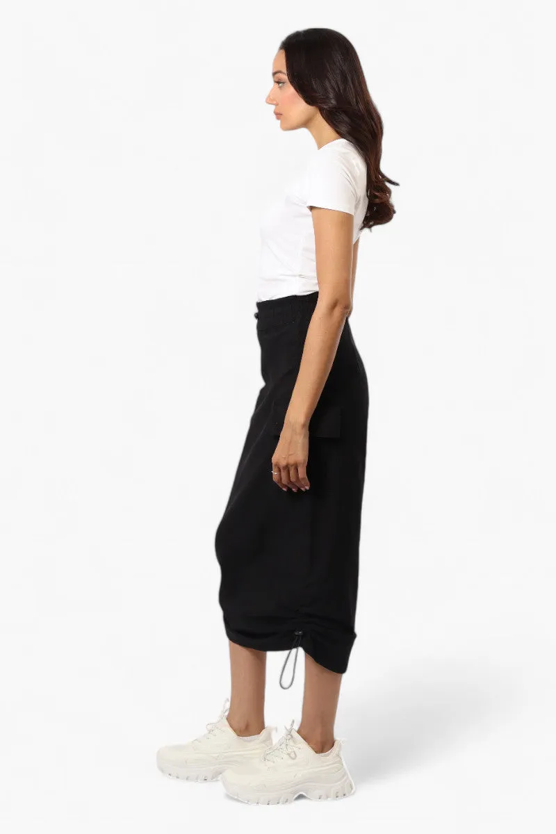 Urbanology Solid Cargo Pocket Midi Skirt - Black