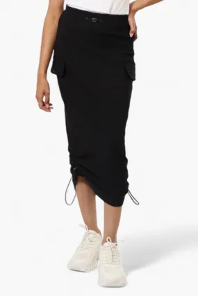 Urbanology Solid Cargo Pocket Midi Skirt - Black