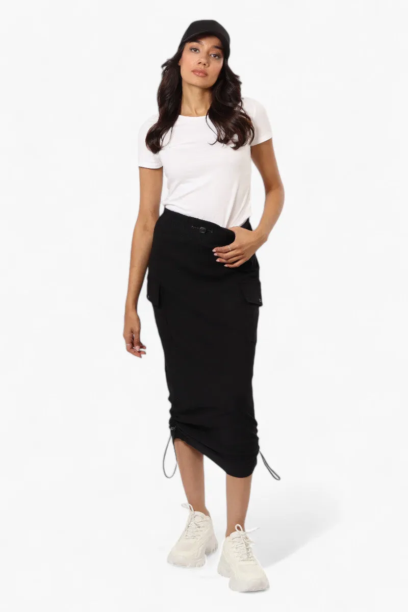 Urbanology Solid Cargo Pocket Midi Skirt - Black