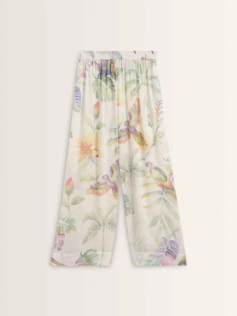 Utsa Multicolour Foliage Printed High-Rise Palazzos