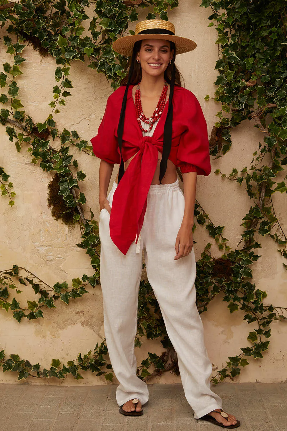 Veleslava Top with Ties in Scarlet Red