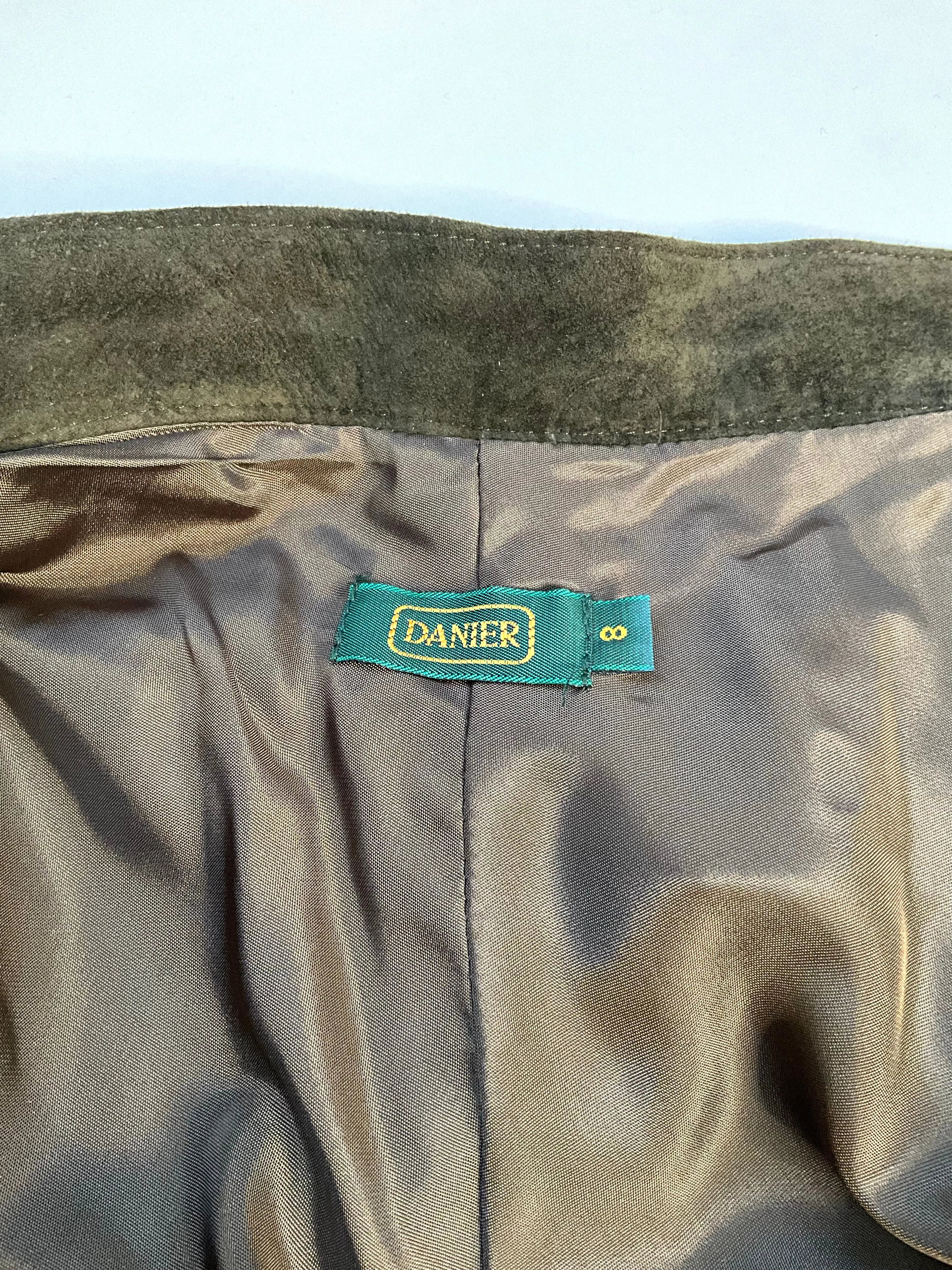 Vintage 1980s Olive Green Suede Danier Skirt, W27"