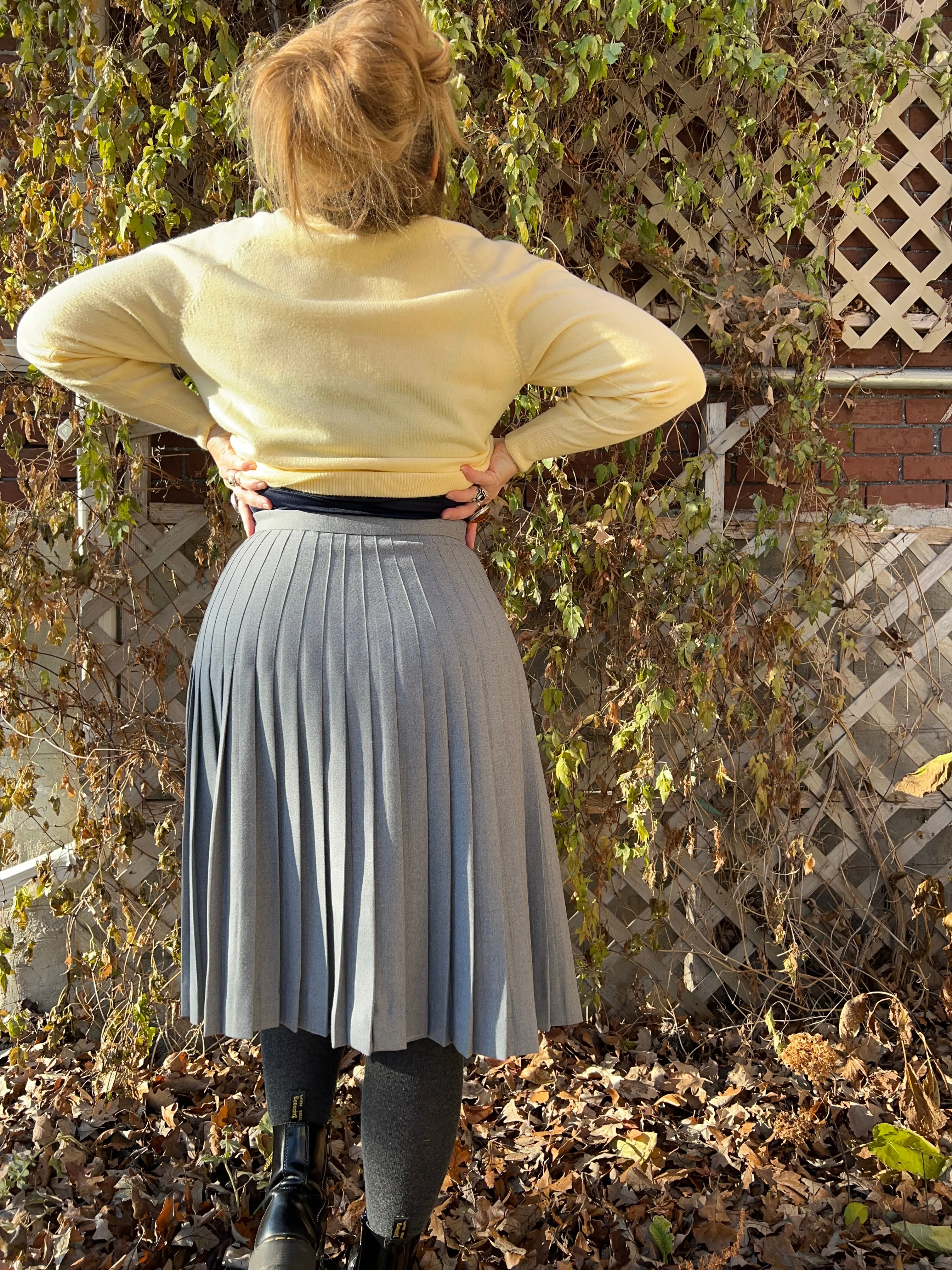 Vintage 70's Grey Wool Pleated Kilt-Style Skirt