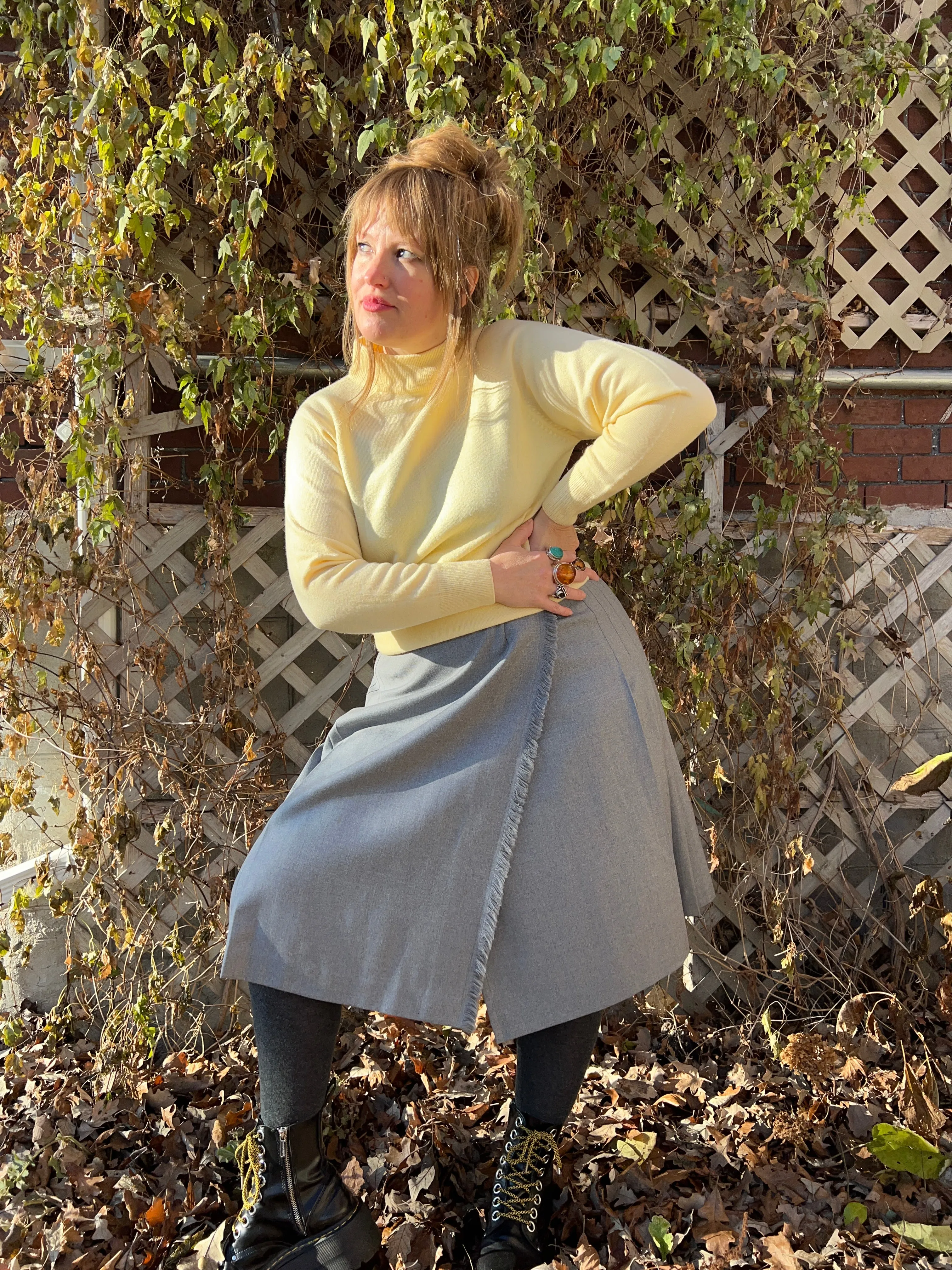 Vintage 70's Grey Wool Pleated Kilt-Style Skirt