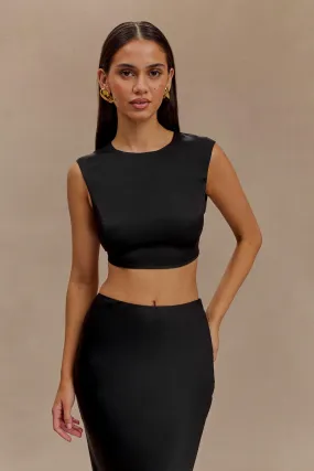 Viviana Satin Sleeveless Crop Top - Black