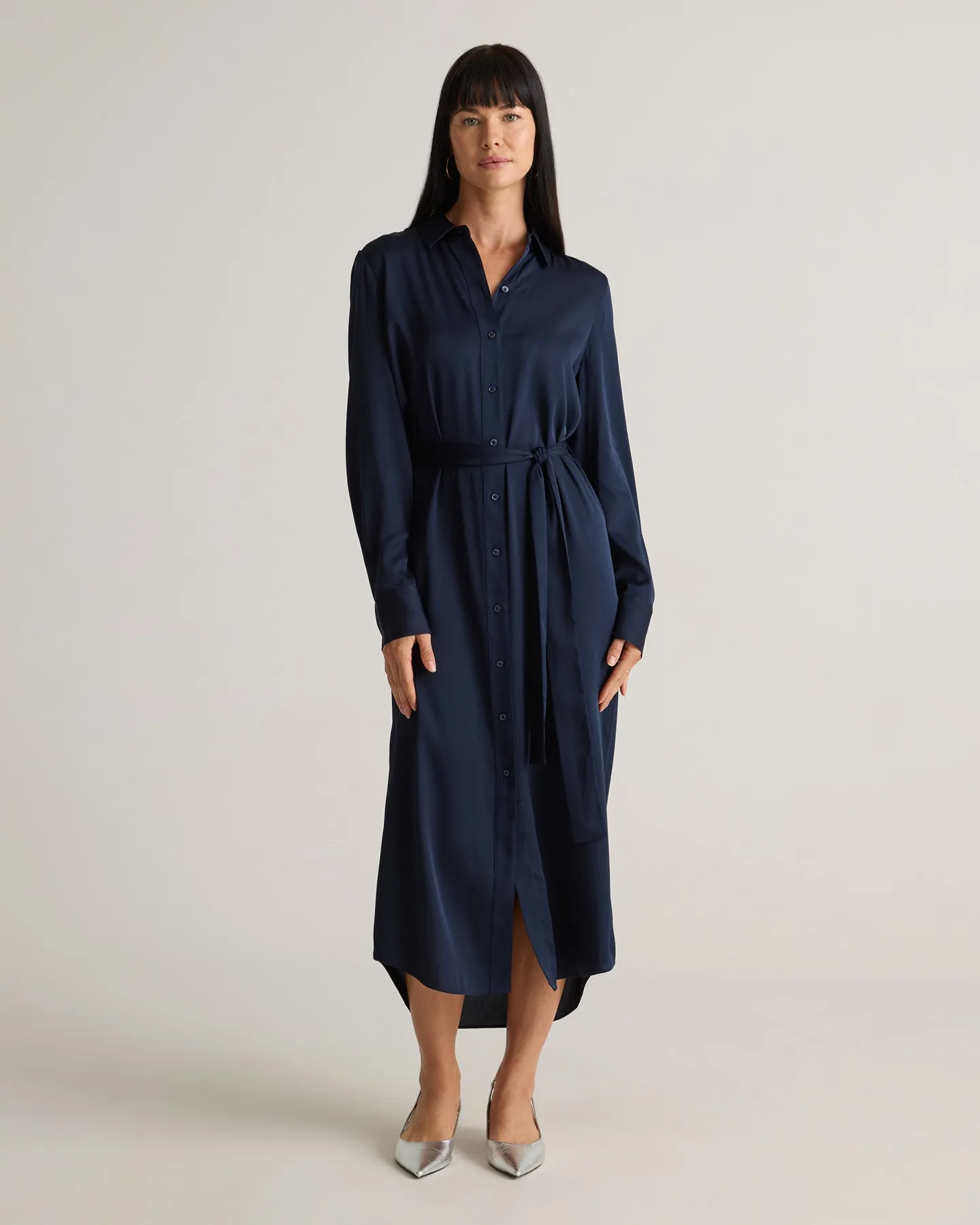 Washable Stretch Silk Maxi Shirt Dress