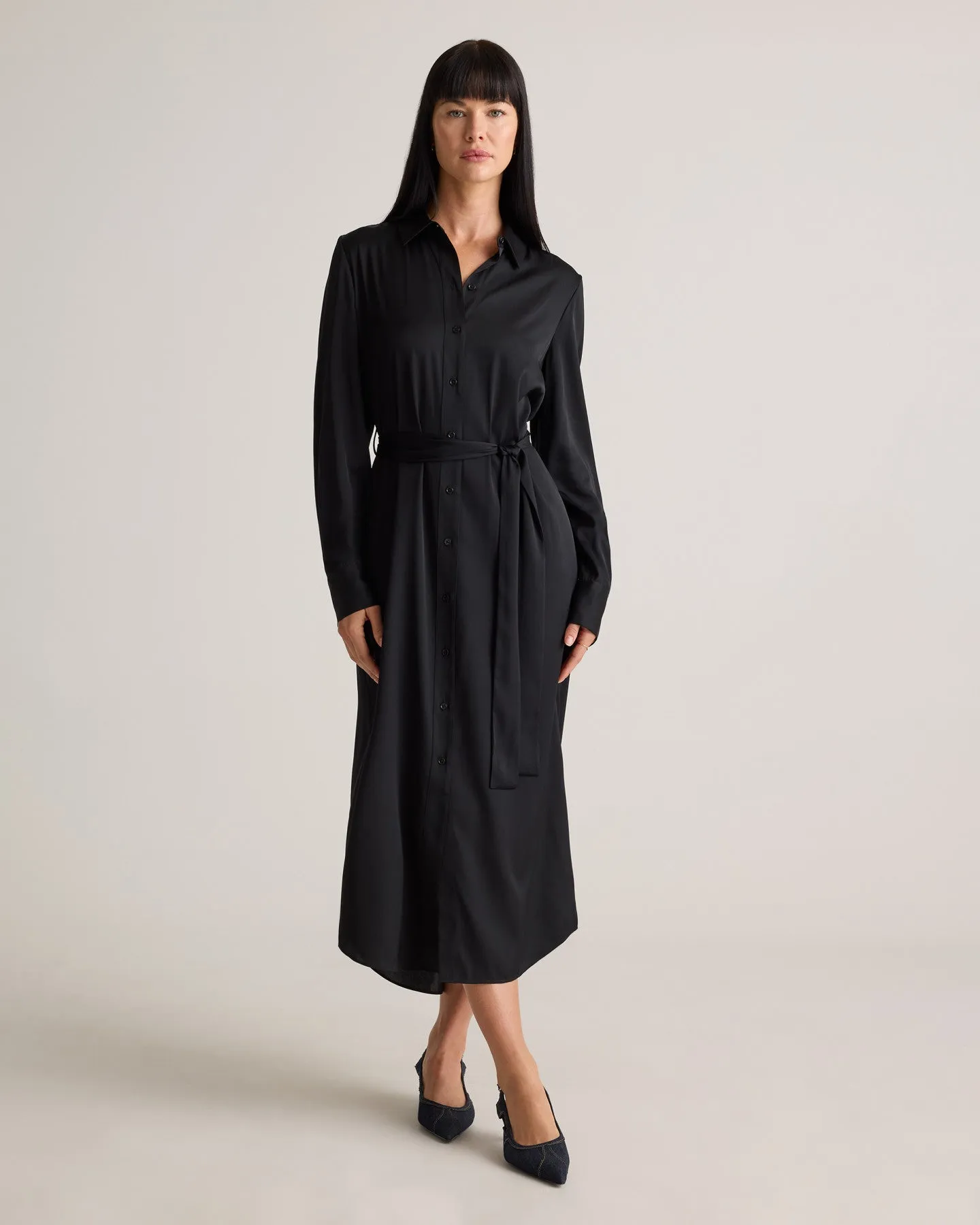 Washable Stretch Silk Maxi Shirt Dress