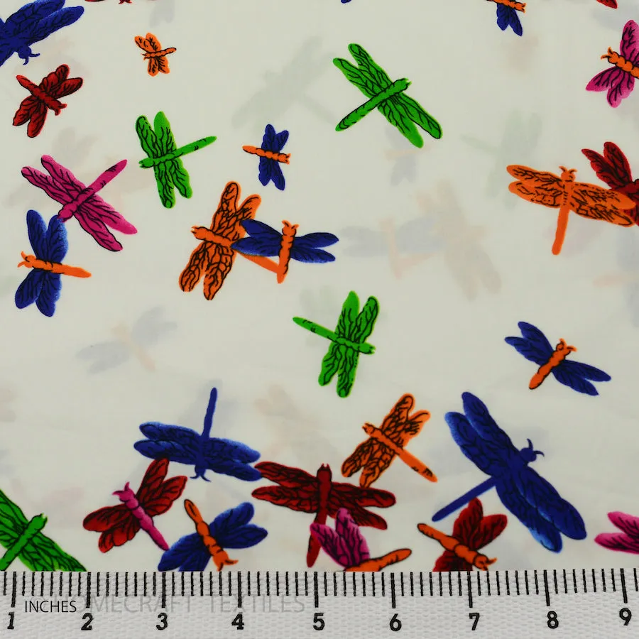 White Multi Dragonflies Cotton Print