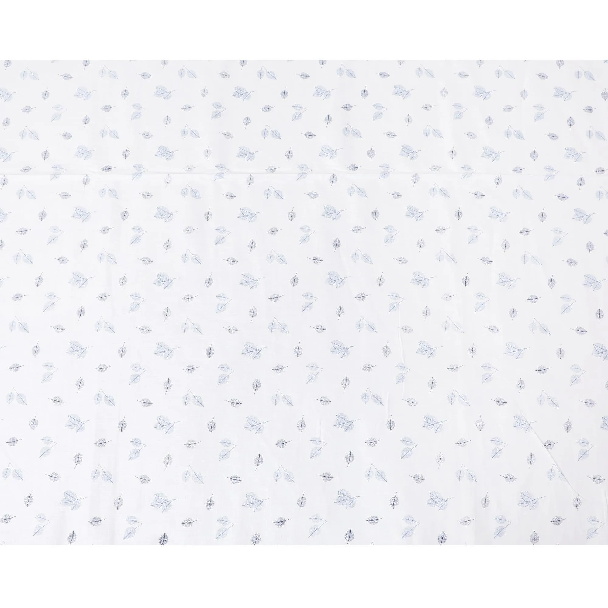 White premium 100% pure linen fabric with blue and powder blue print in floral design-D11098