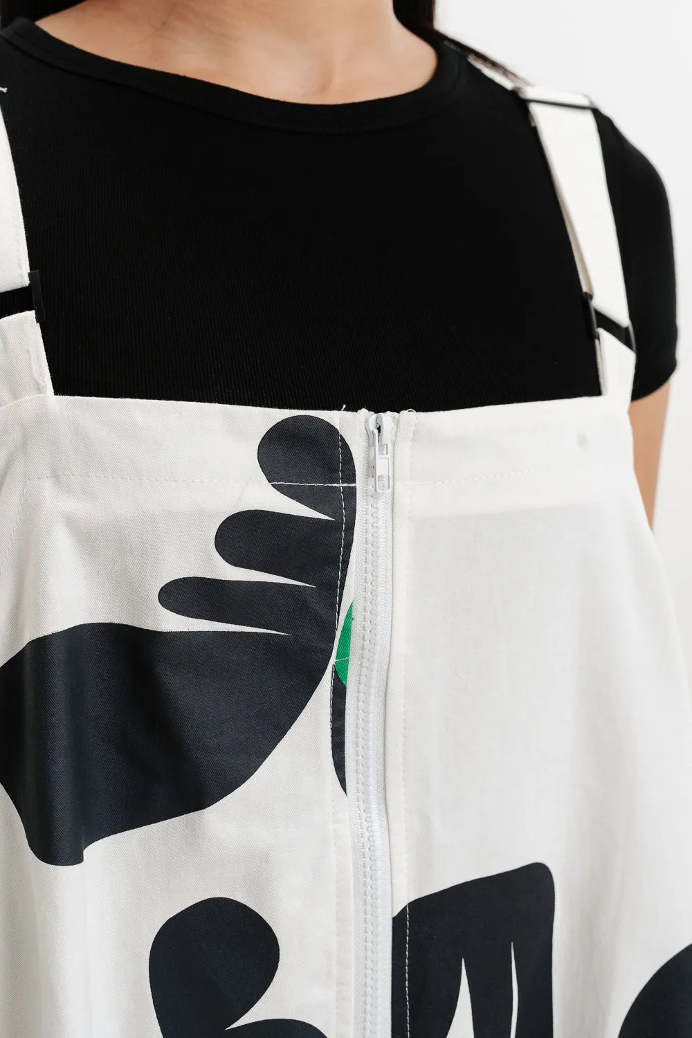 White Printed Dungaree Skirt