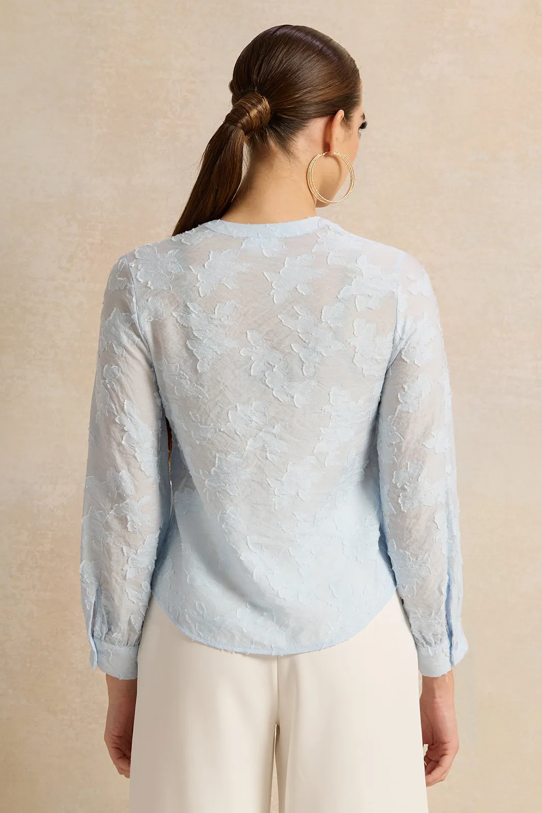 Women Blue Jacquard Blouse