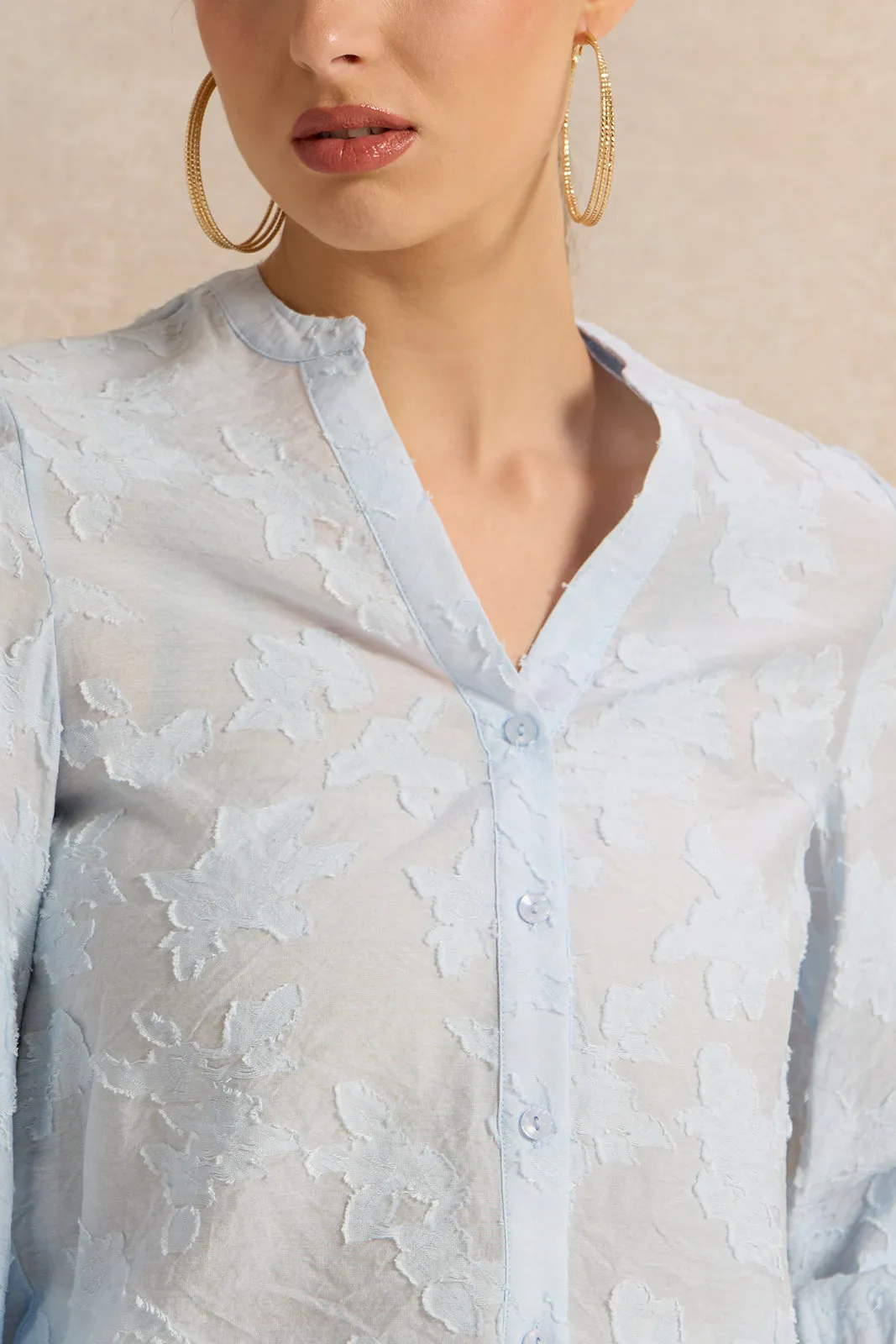 Women Blue Jacquard Blouse