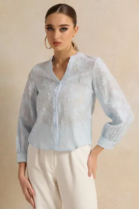 Women Blue Jacquard Blouse