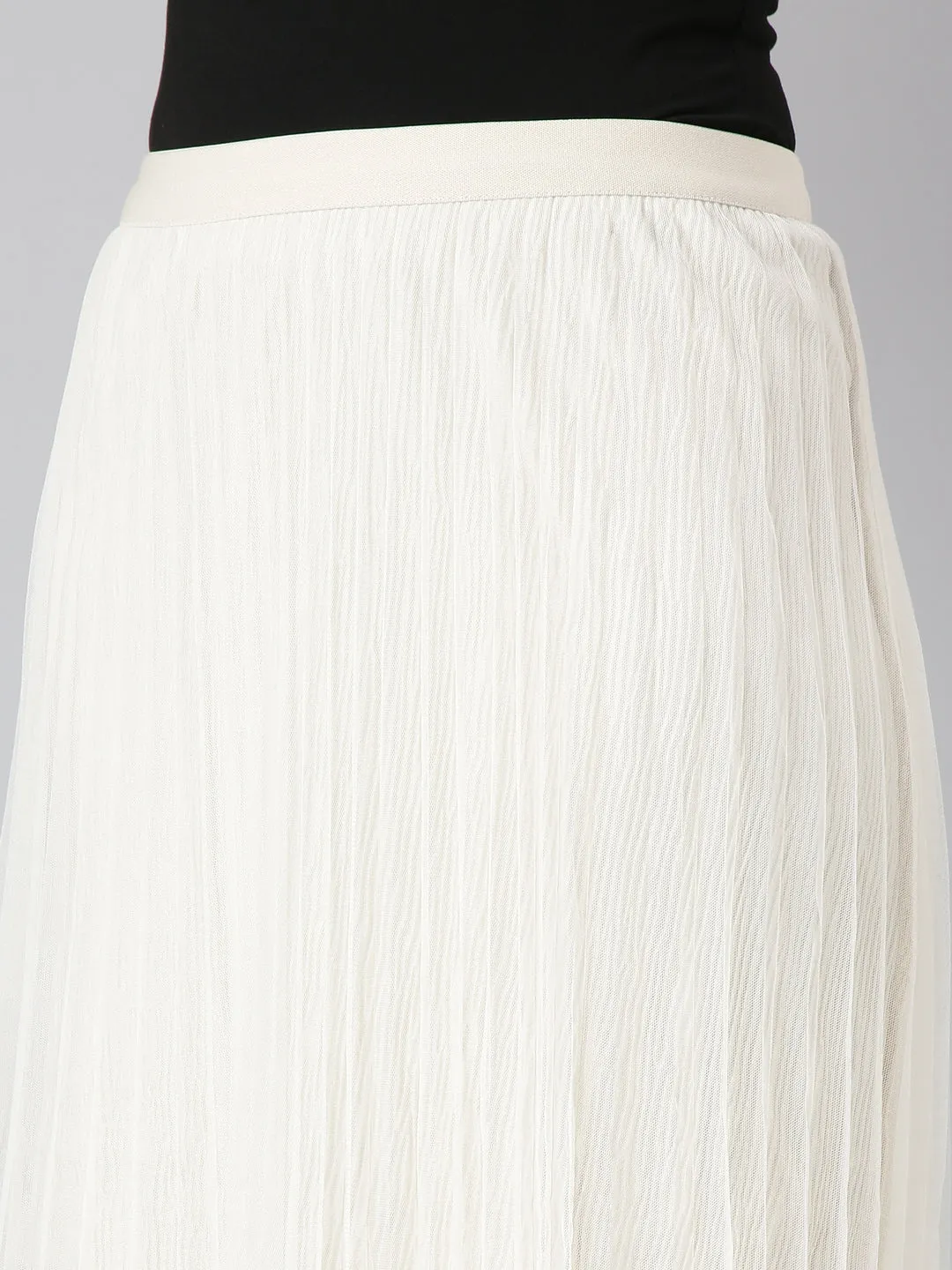 Women Tiered Midi Cream Solid Skirt